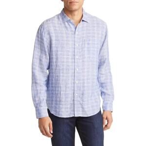 Tommy Bahama Mens Button Down Shirt M Linen White Violet Plaid Long Sleeve Logo